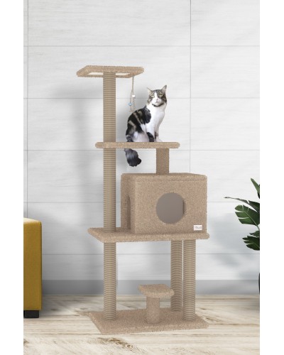 Boncuk 150 cm Kedi Tırmalama ve Oyun Evi - BEJ