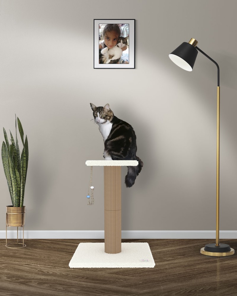 Çıtır 65 cm Kalın Sütunlu L Kedi Tırmalama Direği - BEYAZ